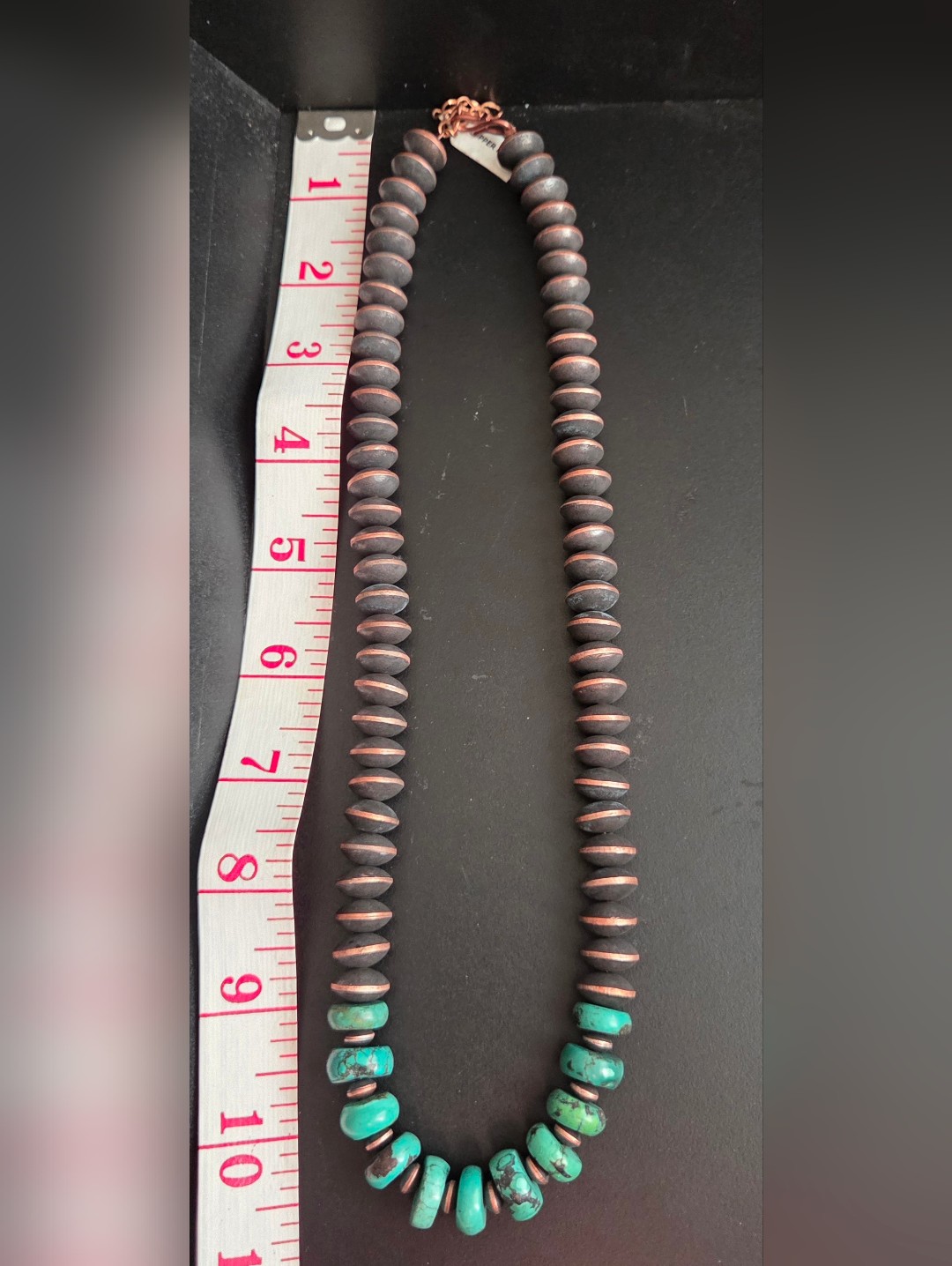 Turquoise Saucer Copper Beaded Necklace -Unisex